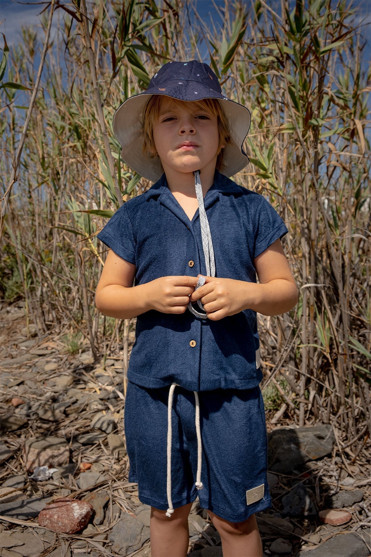 Navy Towel Kids Shirt - Polonio España