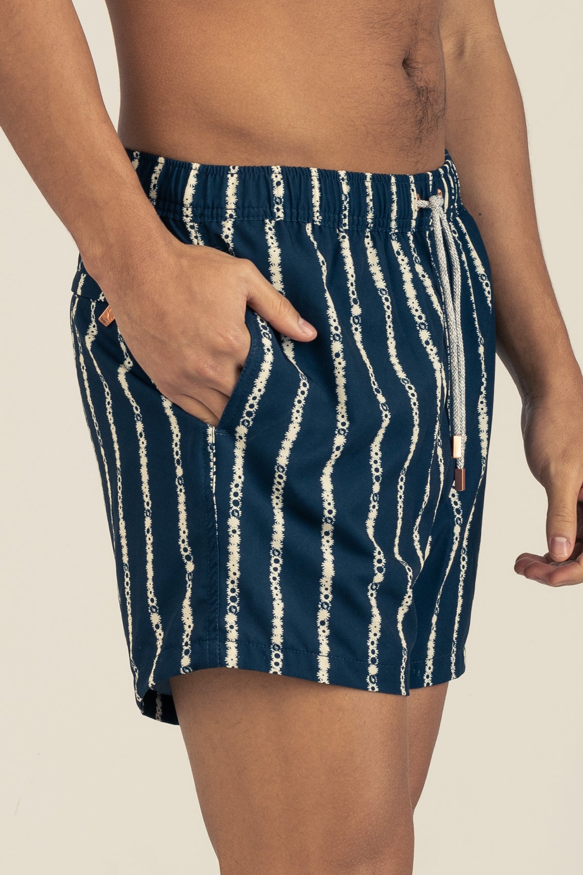 Short de Baño Classic Floral Stripe Blue - Polonio