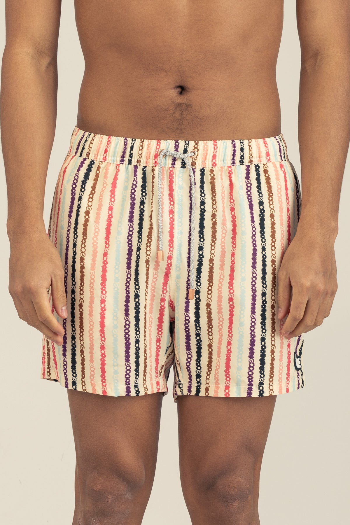 Short de Baño Classic Floral Stripe Cream - Polonio