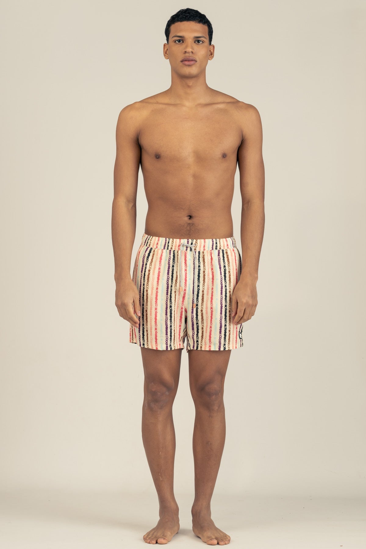 Short de Baño Classic Floral Stripe Cream - Polonio